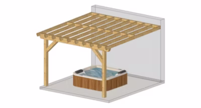 Carport pergola adossée 400cmx400cm Bois DOUGLAS Français label PEFC (Charpente – Auvent – Abri terrasse) surface 16 m²