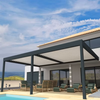 Pergola Bioclimatique COCOON XL Mixte Gris anthracite / Blanc 9,00×4,987m (Vérin à télécommande)