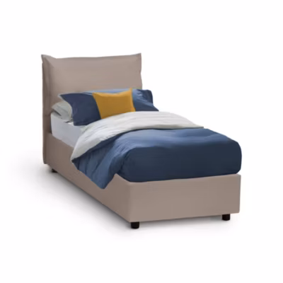 Lit simple Dmassara, Lit coffre avec revêtement en similcuir, Ouverture frontale, adapté pour matelas 90×200 cm, Taupe