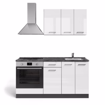 Vicco Cuisine Blanc brillant/Anthracite 160cm avec meuble four encastrable sans PT