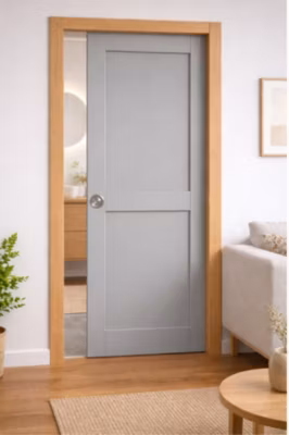 Porte Coulissante Athena Gris Clair 2 Panneaux H204 X L73 Cm, Galandage, Kit Finition (coquille Et Tire Doigt) Gd Menuiseries