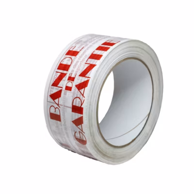 Ruban adhésif d’emballage 28mic blanc imprimé « BANDE DE GARANTIE » en rouge – rouleau adhésif d&rsquo;expédition 50 mm x 100 m
