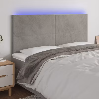 vidaXL Tête de Lit à LED Meuble de Chambre à Coucher Accessoire de Lit Double Tête de Cadre de Lit Intérieur Gris Clair 3122204