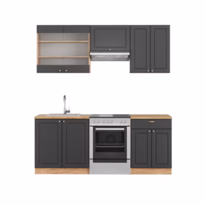 Vicco Cuisine Anthracite Campagne/Chêne doré 200cm , PT Chêne