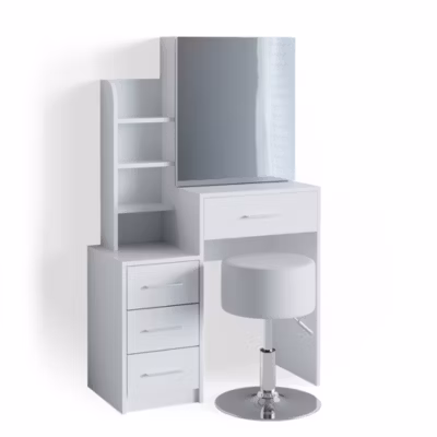 Vicco Coiffeuse Blanc 80cm avec tabouret