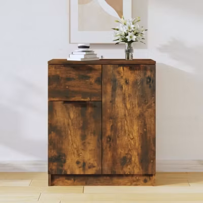 Buffet Bas – Chêne Fumé – 60x30x70 cm – 4 Portes – Bois d&rsquo;Ingénierie – Style Scandinave