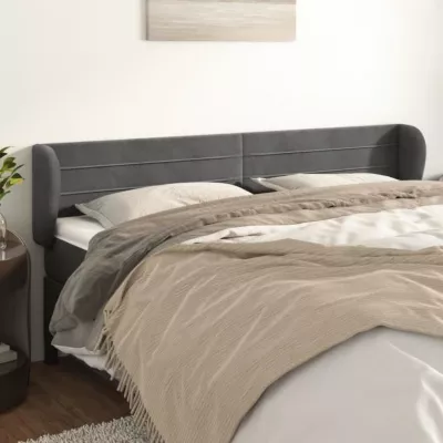 3117345 vidaXL Tête de lit avec oreilles Gris foncé 183x23x78-88 cm Velours
