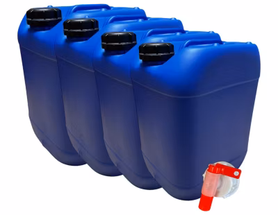 4x Bidon Jerrican Plastique 20 L litres Bleu Bouchon DIN 61 Liquides Alimentaires et Chimiques Ergonomique Empilable Réutilisable