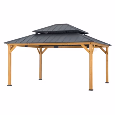 Sunjoy Tonnelle en bois de cèdre TRIVOR – 390cm x 450cm, anthracite