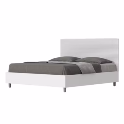 Lit sans sommier 160×200 structure frêne blanc avec tête de lit mélamine/simili cuir blanc Level