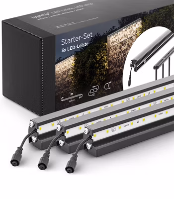 Set d&rsquo;éclairage pour clôture en métal/gabion: 3x Barettes LED de Lg. 1960 m/m Anthracite,  1 tranformateur EU, 1 prolongateur