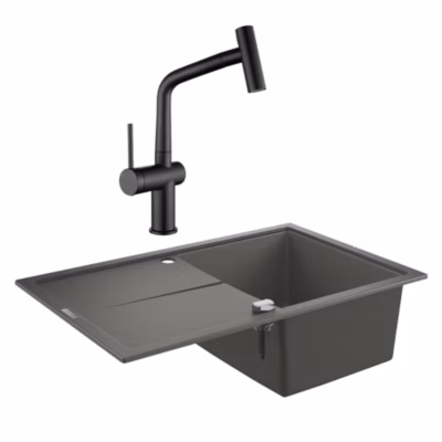 Grohe K400 Evier en quartz composite avec égouttoir réversible 780×500 mm + Ceramia Timeless mitigeur (G31639TML1BM-SET)