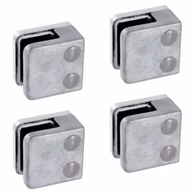 4 x Pince à verre plate modèle 01 – Ep. verre 8 mm – Zamak brut