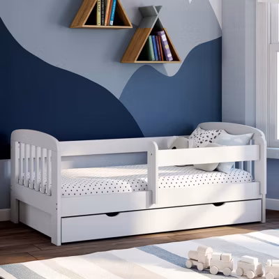 Lit enfant 80 x 160 cm LILIA 1 tiroir de rangement avec sommier et barrières