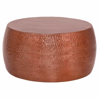 Table Basse Martelée de Salon, Table d&rsquo;Appoint Ronde Artisanale, 90×45 cm en Aluminium Cuivre, Design Oriental