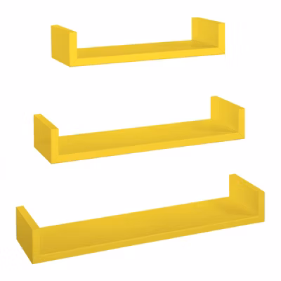 Ensemble de 3 étagères murales design, jaune canari, 60x8x15,5 cm, 50x8x15,5 cm et 40x8x15,5 cm – Aimant