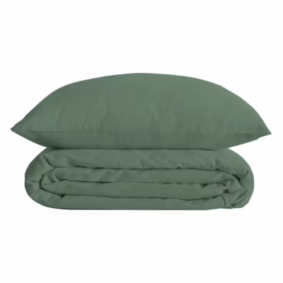 Housse couette + 2 taies 240 x 260 cm Percale de coton Uni tilleul