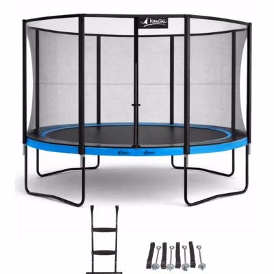 Trampoline  430cm + filet de sécurité + échelle + kit ancrage  PUNCHI 430 Bleu