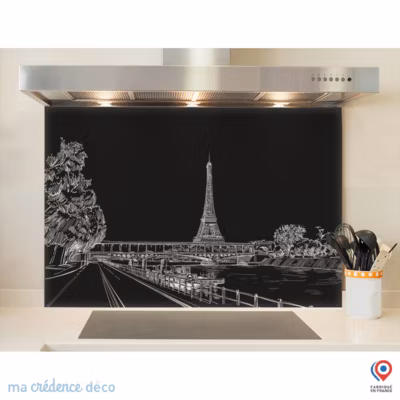 Crédence cuisine fond de hotte Dessin Paris 2 – Alu composite – L 60 cm x H 45 cm – MaCrédenceDéco